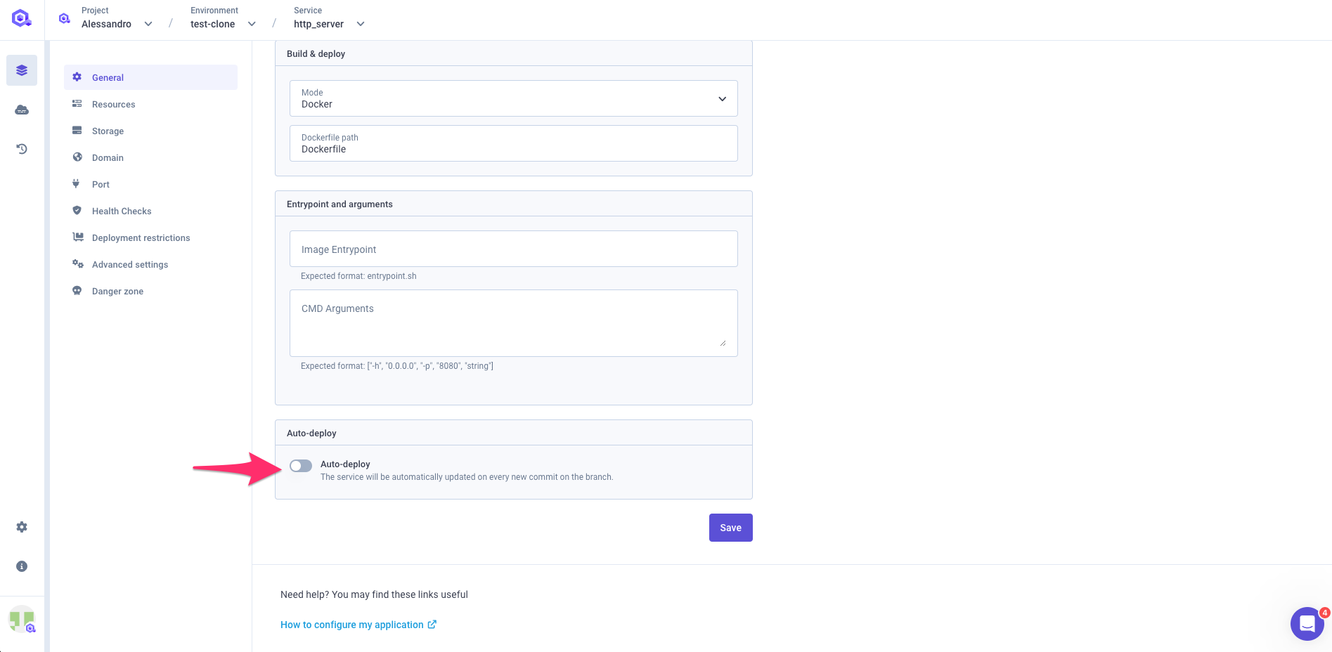 Auto-deploy settings